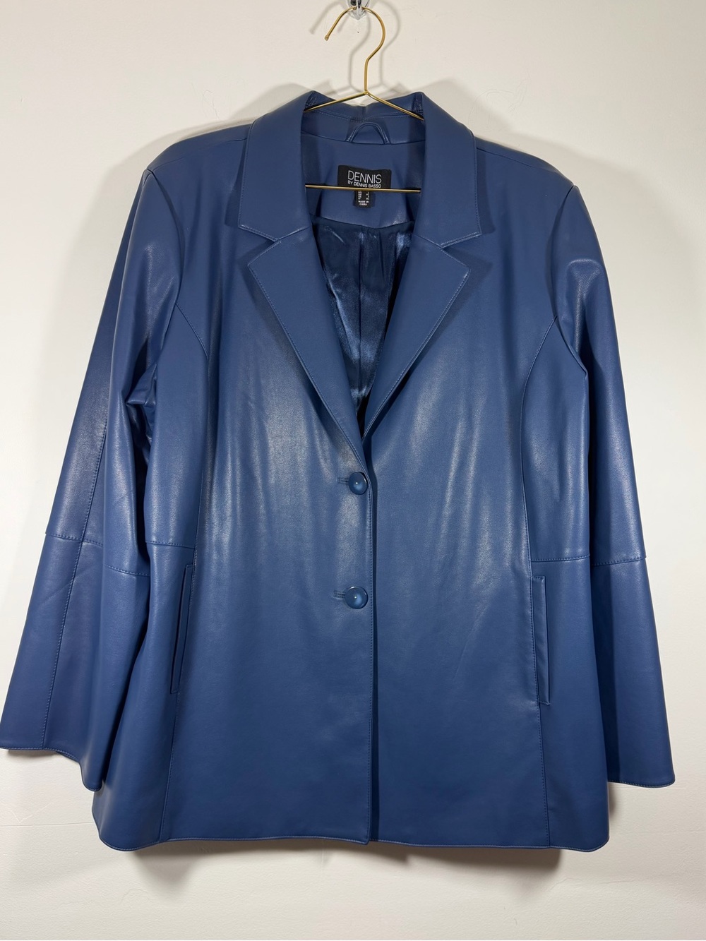 Dennis Basso Blue Faux Leather Blazer Jacket